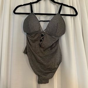 Sparkly silver body suit from lasenza